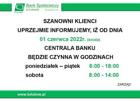 Zmiana godzin pracy Banku Bank Spółdzielczy w Łukowie