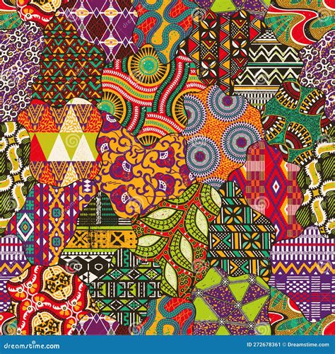 Traditional Ethnic African Fabric Patchwork Wallpaper Stock Vector