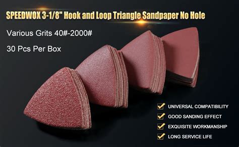 Speedwox Pcs Hook And Loop Triangle Sandpaper Grit Mm