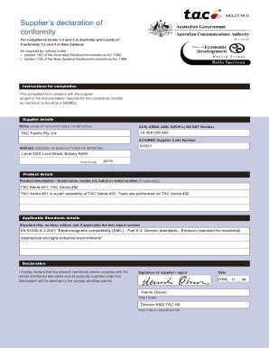 Fillable Online Supplier S Declaration Of Conformity Product