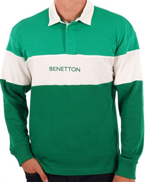 Benetton Logo Rugby Shirt Green White 80s Casual Classics