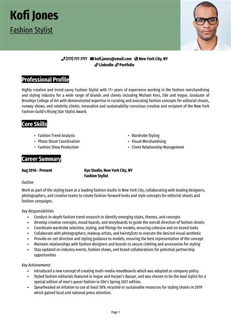 Fashion Stylist Resume Example Guide Get Hired