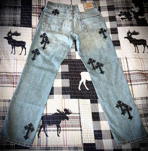 Schwarzes Kreuz Custom Chrome Jeans Neue Bestickte Levis 29 X Etsy