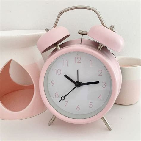 Retro Double Bell Alarm Clock Metal Pastel Pink Bedside Wake Up Alarm