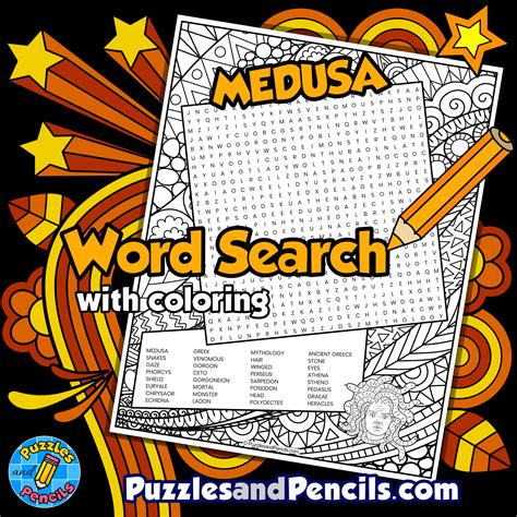 Medusa Word Search Puzzle With Coloring Greek Mythology Wordsearch