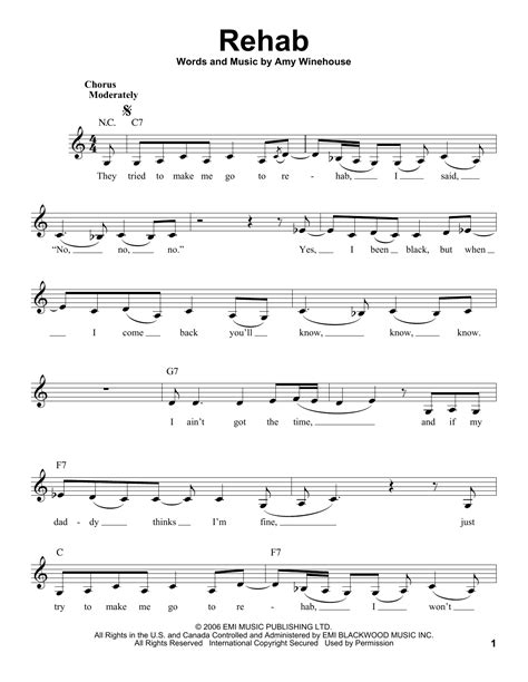 Rehab by Amy Winehouse Sheet Music for Pro Vocal at Sheet Music Direct