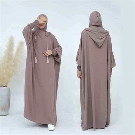 Hooded Abaya Prayer Dress Cotton Blend Jilbab Halal Clothing Urgarment