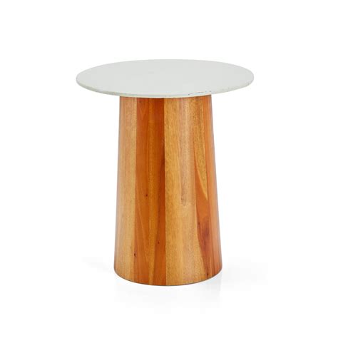 Wood And White Top Contemporary Circular Side Table Modernica Props