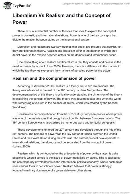 Comparison Between Theories Realism Vs Liberalism 1895 Words