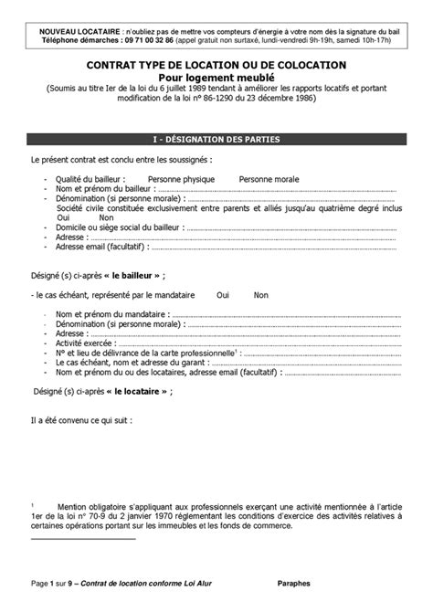 Exemple De Contrat Type De Location Ou De Colocation Pour Logement