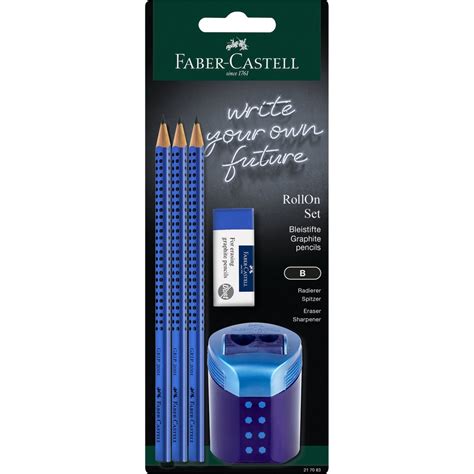 Zestaw Grip Niebieski Faber Castell 3 Ołówki Gumka Temperówka