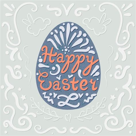 Premium Vector Vintage Happy Easter Lettering In Egg With Rabbits Vector