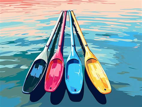 Premium Photo Three Colorful Kayaks Are Lined Up In The Water Near