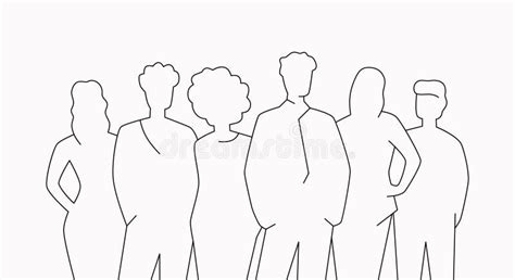 Group Of People Outline Style Stock Vector Illustration Of Silhouette