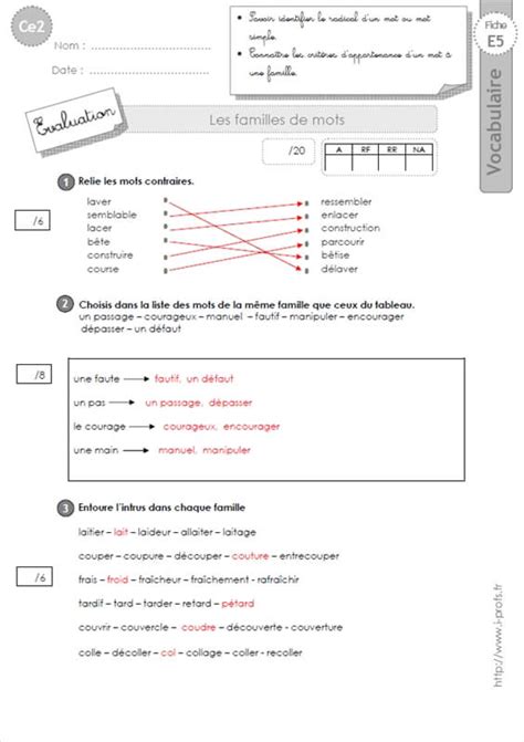 Famille De Mots Ce Exercices En Ligne