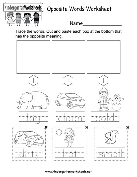 Post: Cut And Paste Opposite Worksheets For Kindergarten - Worksheets ...