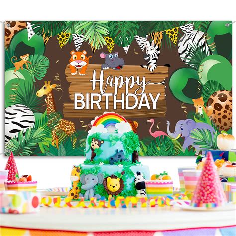 Buy Safari Animals Birthday Banner Fabric Jungle Wild Animal Happy