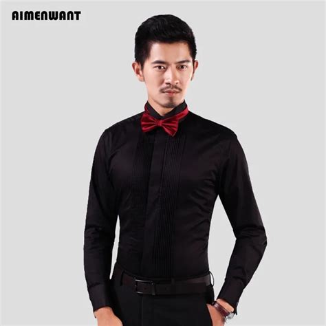 Aimenwant 2022 Tuxedo Shirts Mens Korea Slim Fit Bow Tie Wedding Shirt