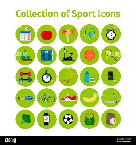 Healthy Lifestyle Flat Icons In Green Circles For App Design Health Sleep Diet Food Sport