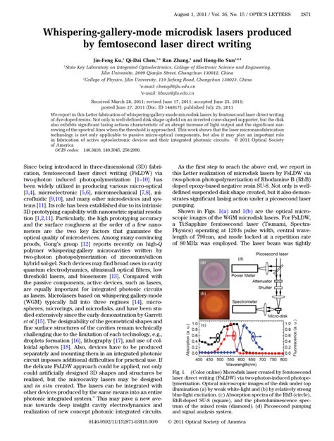 (PDF) Whispering-gallery-mode microdisk lasers produced by femtosecond laser direct writing