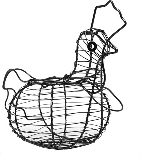 Black Metal Wire Egg Basket With Chicken Shape Design Farm Fresh Egg Collecting Basket