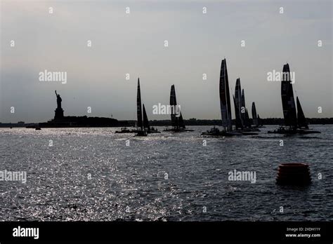 Boats Race During SailGP First Day In New York Harbor On June 22 2024