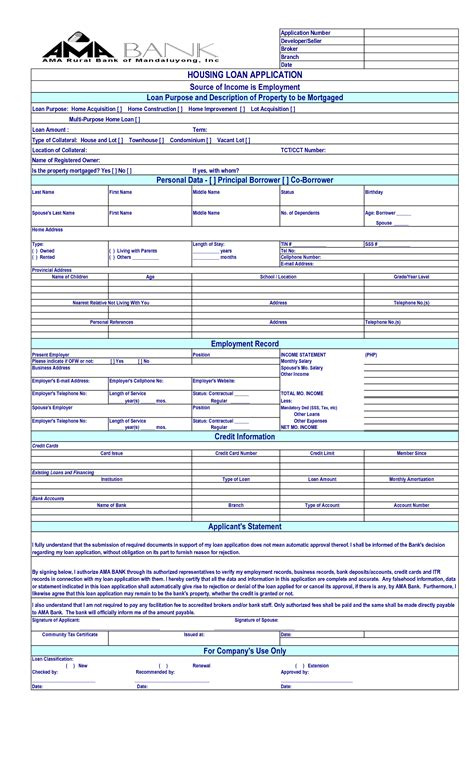 Loan Application Template Free Printable Documents