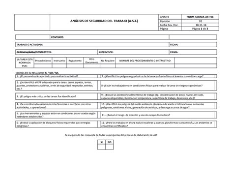 Ast Operador Mini cargador ANÁLISIS DE SEGURIDAD DEL TRABAJO A S