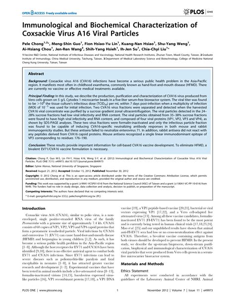 PDF Immunological And Biochemical Characterization Of Coxsackie Virus