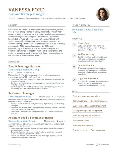 3 Successful Food And Beverage Manager Resume Examples And Writing Tips