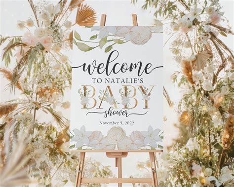 Floral Baby Shower Welcome Sign Baby Shower Sign Greenery Etsy