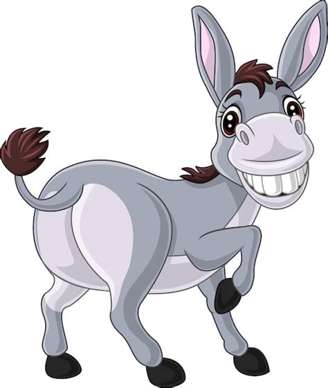 Burro Feliz De Dibujos Animados Sobre Fondo Blanco Vector Premium