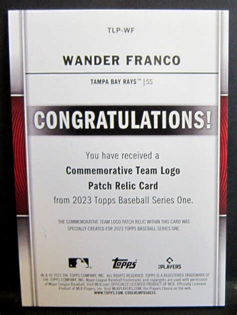 Wander Franco Topps Series Commemorative Team Logo Patch Relic