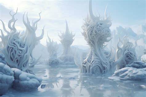 Premium AI Image | Arctic landscape populated by fantastical ice creatures