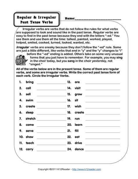 Regular And Irregular Past Tense Verbs Worksheet For 3rd 5th Grade