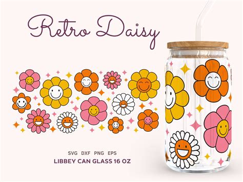 Retro Daisy Libbey Can Glass 16oz Svg Graphic By Lemon Chili · Creative Fabrica