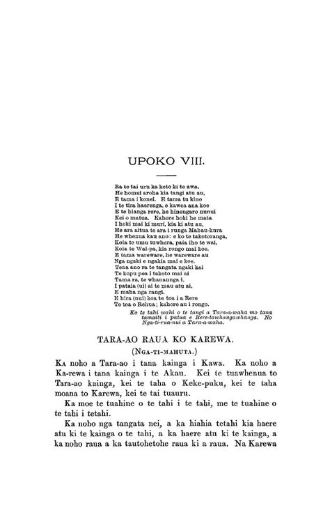 Tara Ao Raua Ko Karewa Upoko Viii The Ancient History Of The Maori His Mythology And Traditions