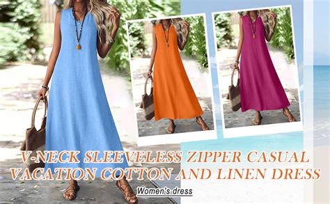 linen dresses  women  sleeveless  neck maxi tunic   dress