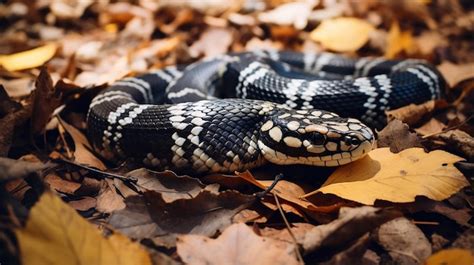 Premium Photo High Angle Of Black Krait Snake With White Stripes