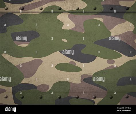 Army Camouflage Metal Armor With Rivets Background 3d Illustration