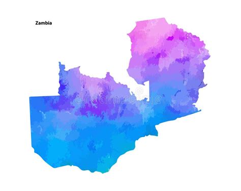 Colourful Watercolour Map Design Of Country Zambia Isolated On White