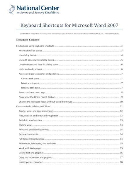 (PDF) Keyboard Shortcuts for Microsoft Word 2007€¦ · Keyboard Shortcuts ...