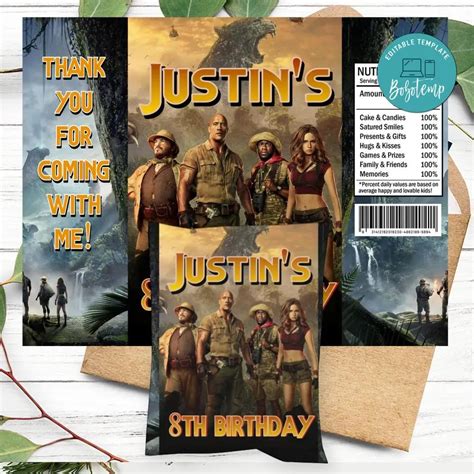 Jumanji Birthday Chip Bag Digital File Printable Bobotemp