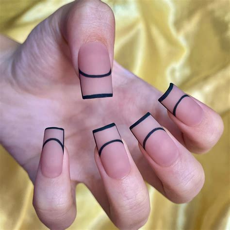 Nude Black French Tip Outline Apres Gel X Press On Nails Short Medium Long Extra Long Coffin