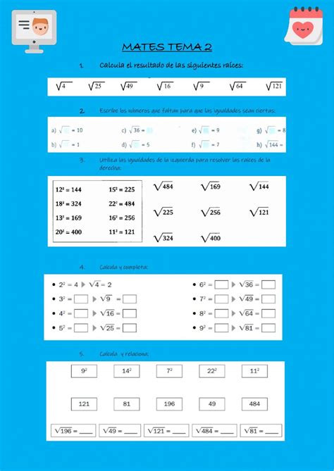 Ejercicio Online De Ra Ces Cuadradas Raiz Cuadrada Material