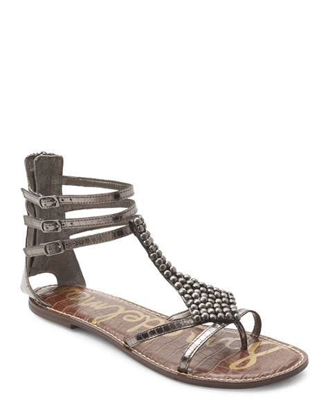 Lyst Sam Edelman Pewter Ginger Embellished Gladiator Sandals In Metallic