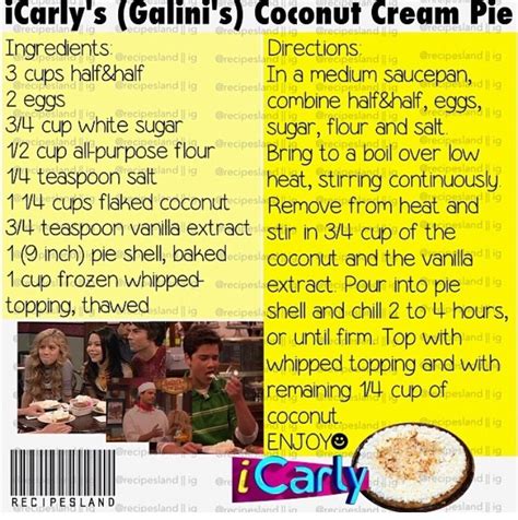 Icarly Coconut Cream Pie Coconut Cream Pie Recipes Coconut Pie Disney