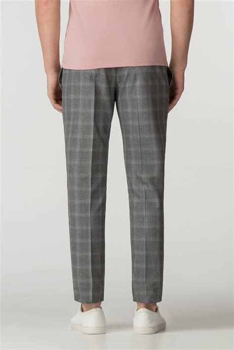 Limehaus Mens Grey Checked Skinny Fit Trousers Suit Direct