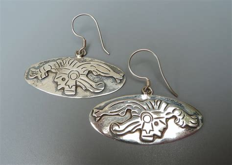 Silver Mayan Earrings Silver Aztec Earrings Mayan Face Etsy De