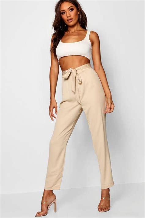 Tie Waist Woven Satin Slimline Trousers Pitillos Pantalones Satén